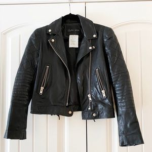 Stella Nova lamb leather moto jacket black sz 36
